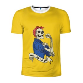 Мужская футболка 3D спортивная с принтом We Can Do It в Екатеринбурге, 100% полиэстер с улучшенными характеристиками | приталенный силуэт, круглая горловина, широкие плечи, сужается к линии бедра | we can do it | арт | лозунг | мы можем | скелет | феминизм | юмор