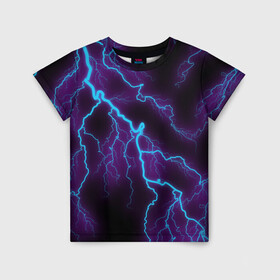 Детская футболка 3D с принтом МОЛНИЯ  в Екатеринбурге, 100% гипоаллергенный полиэфир | прямой крой, круглый вырез горловины, длина до линии бедер, чуть спущенное плечо, ткань немного тянется | гроза | гром | молния | небо | неон | неоновый | ночь | природа | разряд | текстура | ток | электричество | яркий