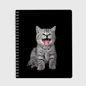 Тетрадь с принтом Кричащий кот в Екатеринбурге, 100% бумага | 48 листов, плотность листов — 60 г/м2, плотность картонной обложки — 250 г/м2. Листы скреплены сбоку удобной пружинной спиралью. Уголки страниц и обложки скругленные. Цвет линий — светло-серый
 | Тематика изображения на принте: животные | звери | зевающий кот | кися | кот | котенок | котики | коты | кричащий кот | минимализм | питомцы | прикольные картинки