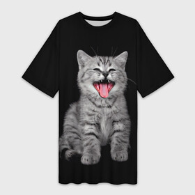 Платье-футболка 3D с принтом Кричащий кот. в Екатеринбурге,  |  | животные | звери | зевающий кот | кися | кот | котенок | котики | коты | кричащий кот | минимализм | питомцы | прикольные картинки