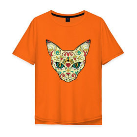Мужская футболка хлопок Oversize с принтом Зентангл кот в Екатеринбурге, 100% хлопок | свободный крой, круглый ворот, “спинка” длиннее передней части | cat | ethnic | kitty | pussycat | tribal | zentangle | арт | животные | зентангл кот | из узоров | картинка | киса | киска | кот | котейка | котенок | котэ | котяра | кошак | кошка | племенная | рисунок | узорами | узоры