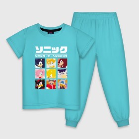Детская пижама хлопок с принтом Японский Sonic в Екатеринбурге, 100% хлопок |  брюки и футболка прямого кроя, без карманов, на брюках мягкая резинка на поясе и по низу штанин
 | Тематика изображения на принте: 16бит | 8бит | dendy | hedgehog | japan | movie | sega | sonic | the | в японском стиле | винтаж | денди | ёжик | игра | иероглифы | йероглифы | кино | сега | соник | фильм | японский