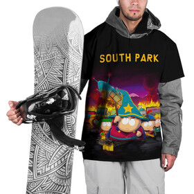 Накидка на куртку 3D с принтом Южный Парк в Екатеринбурге, 100% полиэстер |  | south park | sp | батерс | баттерс | гарисон | енот | кайл  брофловски | картман | кеннет | кенни | маки | макки | маккормик | марш | мистер | мистерион | мультфильм | полотенчик | ренди | саус парк | сауспарк