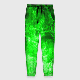 Мужские брюки 3D с принтом ОГОНЬ GREEN NEON в Екатеринбурге, 100% полиэстер | манжеты по низу, эластичный пояс регулируется шнурком, по бокам два кармана без застежек, внутренняя часть кармана из мелкой сетки | битва огней | зеленый | неон | неоновый | огонь | пламя | пожар | салатовый | стихия | текстура | цветной | яркий