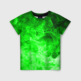 Детская футболка 3D с принтом ОГОНЬ GREEN NEON в Екатеринбурге, 100% гипоаллергенный полиэфир | прямой крой, круглый вырез горловины, длина до линии бедер, чуть спущенное плечо, ткань немного тянется | битва огней | зеленый | неон | неоновый | огонь | пламя | пожар | салатовый | стихия | текстура | цветной | яркий