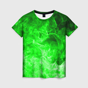 Женская футболка 3D с принтом ОГОНЬ GREEN NEON в Екатеринбурге, 100% полиэфир ( синтетическое хлопкоподобное полотно) | прямой крой, круглый вырез горловины, длина до линии бедер | битва огней | зеленый | неон | неоновый | огонь | пламя | пожар | салатовый | стихия | текстура | цветной | яркий