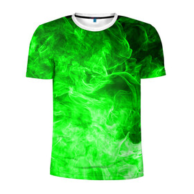 Мужская футболка 3D спортивная с принтом ОГОНЬ GREEN NEON в Екатеринбурге, 100% полиэстер с улучшенными характеристиками | приталенный силуэт, круглая горловина, широкие плечи, сужается к линии бедра | битва огней | зеленый | неон | неоновый | огонь | пламя | пожар | салатовый | стихия | текстура | цветной | яркий