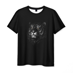Мужская футболка 3D с принтом Тигр в Екатеринбурге, 100% полиэфир | прямой крой, круглый вырез горловины, длина до линии бедер | Тематика изображения на принте: арт | большие кошки | голова тигра | животные | тигр | хищники
