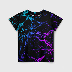 Детская футболка 3D с принтом МРАМОР NEON в Екатеринбурге, 100% гипоаллергенный полиэфир | прямой крой, круглый вырез горловины, длина до линии бедер, чуть спущенное плечо, ткань немного тянется | neon | мрамор | неон | полосы | текстура | трещины | фиолетовый | цветной | яркий