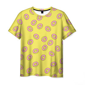 Мужская футболка 3D с принтом Пончики Донатс. в Екатеринбурге, 100% полиэфир | прямой крой, круглый вырез горловины, длина до линии бедер | brand | moda | style | texture | бренд | весна | капкейки | минимализм | мода | пончики | пончики донатс | прикольные картинки | сладости | стиль | текстура