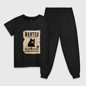 Детская пижама хлопок с принтом Кот в Екатеринбурге, 100% хлопок |  брюки и футболка прямого кроя, без карманов, на брюках мягкая резинка на поясе и по низу штанин
 | Тематика изображения на принте: cat | wanted | живым или мертвым | кот | кот шредингера | котэ | опасен | разыскивается | чёрный кот