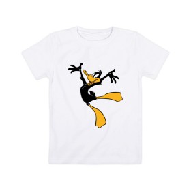 Детская футболка хлопок с принтом Даффи Дак в Екатеринбурге, 100% хлопок | круглый вырез горловины, полуприлегающий силуэт, длина до линии бедер | Тематика изображения на принте: daffy duck | looney tunes | vdzabma | даффи дак | луни тюнз