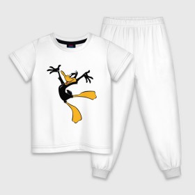 Детская пижама хлопок с принтом Даффи Дак в Екатеринбурге, 100% хлопок |  брюки и футболка прямого кроя, без карманов, на брюках мягкая резинка на поясе и по низу штанин
 | daffy duck | looney tunes | vdzabma | даффи дак | луни тюнз