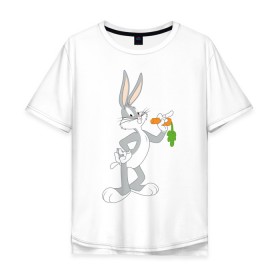 Мужская футболка хлопок Oversize с принтом Багз Банни в Екатеринбурге, 100% хлопок | свободный крой, круглый ворот, “спинка” длиннее передней части | bugs bunny | looney tunes | vdzabma | багз банни | луни тюнз