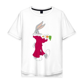 Мужская футболка хлопок Oversize с принтом Багз Банни в Екатеринбурге, 100% хлопок | свободный крой, круглый ворот, “спинка” длиннее передней части | bugs bunny | looney tunes | vdzabma | багз банни | луни тюнз