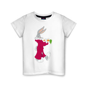 Детская футболка хлопок с принтом Багз Банни в Екатеринбурге, 100% хлопок | круглый вырез горловины, полуприлегающий силуэт, длина до линии бедер | Тематика изображения на принте: bugs bunny | looney tunes | vdzabma | багз банни | луни тюнз
