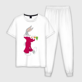 Мужская пижама хлопок с принтом Багз Банни в Екатеринбурге, 100% хлопок | брюки и футболка прямого кроя, без карманов, на брюках мягкая резинка на поясе и по низу штанин
 | Тематика изображения на принте: bugs bunny | looney tunes | vdzabma | багз банни | луни тюнз