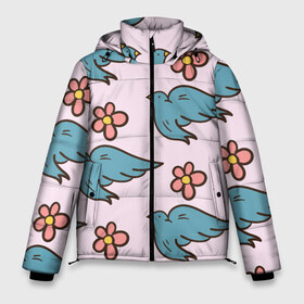 Мужская зимняя куртка 3D с принтом Стайка птиц в Екатеринбурге, верх — 100% полиэстер; подкладка — 100% полиэстер; утеплитель — 100% полиэстер | длина ниже бедра, свободный силуэт Оверсайз. Есть воротник-стойка, отстегивающийся капюшон и ветрозащитная планка. 

Боковые карманы с листочкой на кнопках и внутренний карман на молнии. | art | bird | арт | искусство | птица | птицы | цветок | цветы