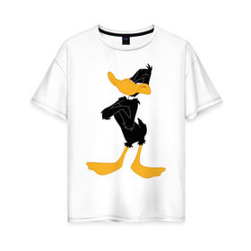 Женская футболка хлопок Oversize с принтом Даффи Дак в Екатеринбурге, 100% хлопок | свободный крой, круглый ворот, спущенный рукав, длина до линии бедер
 | daffy duck | looney tunes | vdzabma | даффи дак | луни тюнз