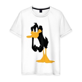 Мужская футболка хлопок с принтом Даффи Дак в Екатеринбурге, 100% хлопок | прямой крой, круглый вырез горловины, длина до линии бедер, слегка спущенное плечо. | daffy duck | looney tunes | vdzabma | даффи дак | луни тюнз