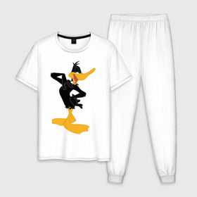 Мужская пижама хлопок с принтом Даффи Дак в Екатеринбурге, 100% хлопок | брюки и футболка прямого кроя, без карманов, на брюках мягкая резинка на поясе и по низу штанин
 | daffy duck | looney tunes | vdzabma | даффи дак | луни тюнз