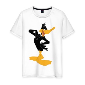 Мужская футболка хлопок с принтом Даффи Дак в Екатеринбурге, 100% хлопок | прямой крой, круглый вырез горловины, длина до линии бедер, слегка спущенное плечо. | Тематика изображения на принте: daffy duck | looney tunes | vdzabma | даффи дак | луни тюнз