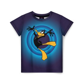 Детская футболка 3D с принтом Даффи Дак в Екатеринбурге, 100% гипоаллергенный полиэфир | прямой крой, круглый вырез горловины, длина до линии бедер, чуть спущенное плечо, ткань немного тянется | daffy duck | looney tunes | vdzabma | даффи дак | луни тюнз