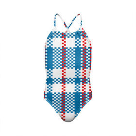 Детский купальник 3D с принтом Челнок в Екатеринбурге, Полиэстер 85%, Спандекс 15% | Слитный крой, подклад по переду изделия, узкие бретели | 90 е | девяностые | китайская сумка | клетка | клеточка | орнамент | пиксель | продавец | рынок | сумка орнамент | сумка челнока | текстура | челнок | челночная | челночный