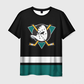 Мужская футболка 3D с принтом Анахайм Дакс в Екатеринбурге, 100% полиэфир | прямой крой, круглый вырез горловины, длина до линии бедер | anaheim | anaheim ducks | ducks | hockey | nhl | usa | дакс | нхл | спорт | сша | хоккей | шайба