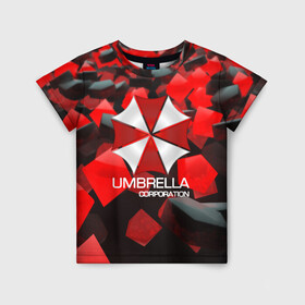 Детская футболка 3D с принтом Umbrella Corp. в Екатеринбурге, 100% гипоаллергенный полиэфир | прямой крой, круглый вырез горловины, длина до линии бедер, чуть спущенное плечо, ткань немного тянется | Тематика изображения на принте: biohazard | biohazard 7 | crocodile | fang | game | hand | monster | new umbrella | resident evil | resident evil 7 | umbrella | umbrella corp | umbrella corporation | zombie