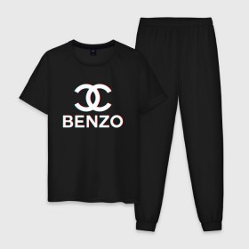Мужская пижама хлопок с принтом BBT BENZO GANG в Екатеринбурге, 100% хлопок | брюки и футболка прямого кроя, без карманов, на брюках мягкая резинка на поясе и по низу штанин
 | Тематика изображения на принте: bbt | benzo | benzo gang | big baby tape | ббт | бензо