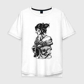 Мужская футболка хлопок Oversize с принтом Гейша в Екатеринбурге, 100% хлопок | свободный крой, круглый ворот, “спинка” длиннее передней части | japan | japanes | азиатка | азия | бандаж | бондаж | кимоно | красотка | куртизанка | хаори | япония | японка | японская | японский