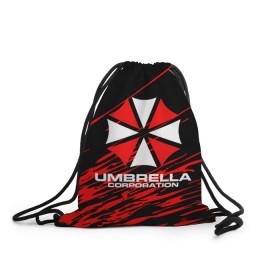 Рюкзак-мешок 3D с принтом Umbrella Corporation. в Екатеринбурге, 100% полиэстер | плотность ткани — 200 г/м2, размер — 35 х 45 см; лямки — толстые шнурки, застежка на шнуровке, без карманов и подкладки | resident evil | umbrella corporation | амбрелла | амбрелла корпорейшн | вирус | вымышленная военная и фармацевтическая корпорация | игра | умбрелла