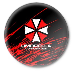 Значок с принтом Umbrella Corporation. в Екатеринбурге,  металл | круглая форма, металлическая застежка в виде булавки | resident evil | umbrella corporation | амбрелла | амбрелла корпорейшн | вирус | вымышленная военная и фармацевтическая корпорация | игра | умбрелла