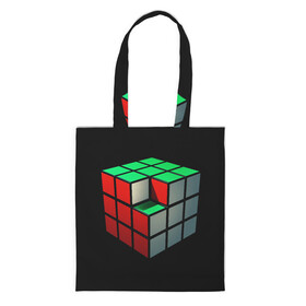 Шоппер 3D с принтом Кубик Рубика в Екатеринбурге, 100% полиэстер | Плотность: 200 г/м2; Размер: 34×35 см; Высота лямок: 30 см | 3d | головоломка | игры | кубик | мозг | недостающий | рубика | элемент