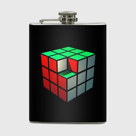 Фляга с принтом Кубик Рубика в Екатеринбурге, металлический корпус | емкость 0,22 л, размер 125 х 94 мм. Виниловая наклейка запечатывается полностью | Тематика изображения на принте: 3d | головоломка | игры | кубик | мозг | недостающий | рубика | элемент