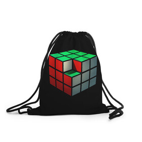 Рюкзак-мешок 3D с принтом Кубик Рубика в Екатеринбурге, 100% полиэстер | плотность ткани — 200 г/м2, размер — 35 х 45 см; лямки — толстые шнурки, застежка на шнуровке, без карманов и подкладки | 3d | головоломка | игры | кубик | мозг | недостающий | рубика | элемент