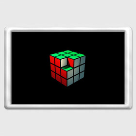 Магнит 45*70 с принтом Кубик Рубика в Екатеринбурге, Пластик | Размер: 78*52 мм; Размер печати: 70*45 | Тематика изображения на принте: 3d | головоломка | игры | кубик | мозг | недостающий | рубика | элемент