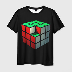 Мужская футболка 3D с принтом Кубик Рубика в Екатеринбурге, 100% полиэфир | прямой крой, круглый вырез горловины, длина до линии бедер | 3d | головоломка | игры | кубик | мозг | недостающий | рубика | элемент