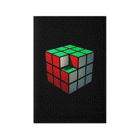 Обложка для паспорта матовая кожа с принтом Кубик Рубика в Екатеринбурге, натуральная матовая кожа | размер 19,3 х 13,7 см; прозрачные пластиковые крепления | Тематика изображения на принте: 3d | головоломка | игры | кубик | мозг | недостающий | рубика | элемент