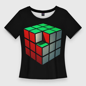 Женская футболка 3D Slim с принтом Кубик Рубика в Екатеринбурге,  |  | 3d | головоломка | игры | кубик | мозг | недостающий | рубика | элемент