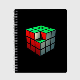 Тетрадь с принтом Кубик Рубика в Екатеринбурге, 100% бумага | 48 листов, плотность листов — 60 г/м2, плотность картонной обложки — 250 г/м2. Листы скреплены сбоку удобной пружинной спиралью. Уголки страниц и обложки скругленные. Цвет линий — светло-серый
 | 3d | головоломка | игры | кубик | мозг | недостающий | рубика | элемент