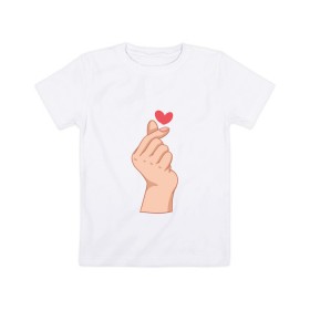 Детская футболка хлопок с принтом Корейское сердечко в Екатеринбурге, 100% хлопок | круглый вырез горловины, полуприлегающий силуэт, длина до линии бедер | жест | жесты | корейское сердечко | корейцы | люблю | люблю тебя | любовь | популярное | сердечко | сердце | симпатия | я люблю