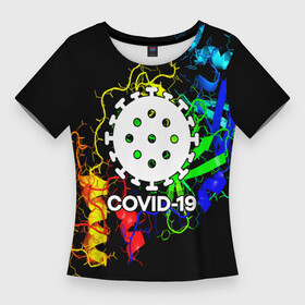 Женская футболка 3D Slim с принтом COVID 19 NEW в Екатеринбурге,  |  | covid 19 | molecule | абстракция | клетки | коронавирус | медицина | микробы | молекулы | наука | нейрон | нейроны | текстура | текстуры | формула