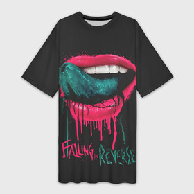 Платье-футболка 3D с принтом Falling in Reverse в Екатеринбурге,  |  | falling in reverse | gold | lips | mouth | rock | ronnie radke | teeth | tongue | губы | золото | зубы | рок | ронни радке | рот | язык