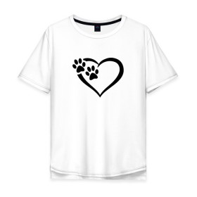 Мужская футболка хлопок Oversize с принтом СЕРДЕЧКО в Екатеринбурге, 100% хлопок | свободный крой, круглый ворот, “спинка” длиннее передней части | Тематика изображения на принте: animals | cat | dog | footprints | heart | love | paws | prints | romance | valentines day | wolf | амур | валентинка | влюбленные | волк | день святого валентина | животные | кот | лапы | любовь | отпечатки | романтика | сердечко | сердце