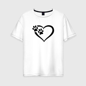 Женская футболка хлопок Oversize с принтом СЕРДЕЧКО в Екатеринбурге, 100% хлопок | свободный крой, круглый ворот, спущенный рукав, длина до линии бедер
 | animals | cat | dog | footprints | heart | love | paws | prints | romance | valentines day | wolf | амур | валентинка | влюбленные | волк | день святого валентина | животные | кот | лапы | любовь | отпечатки | романтика | сердечко | сердце