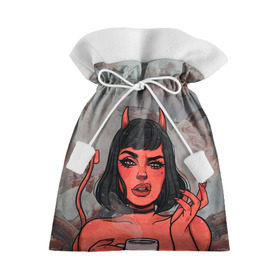Подарочный 3D мешок с принтом КОФЕЕК в Екатеринбурге, 100% полиэстер | Размер: 29*39 см | Тематика изображения на принте: coffee | demon | girl | демон | дьявол | кофе | суккуба