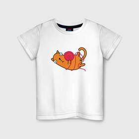 Детская футболка хлопок с принтом What? в Екатеринбурге, 100% хлопок | круглый вырез горловины, полуприлегающий силуэт, длина до линии бедер | cartoon | cat | kitty | вязание | игра | играет | клубок | кот | котёнок | котик | кошка | мультяшный | нитки | персонаж | рисованый | розовый | симпатичный | удивление | шутка | юмор