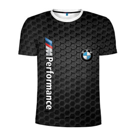 Мужская футболка 3D спортивная с принтом BMW PERFORMANCE в Екатеринбурге, 100% полиэстер с улучшенными характеристиками | приталенный силуэт, круглая горловина, широкие плечи, сужается к линии бедра | bmw | абстракция | авто | автомобиль | бмв | железо | лого | логотип | машина | сетка | скорость | соты | сталь